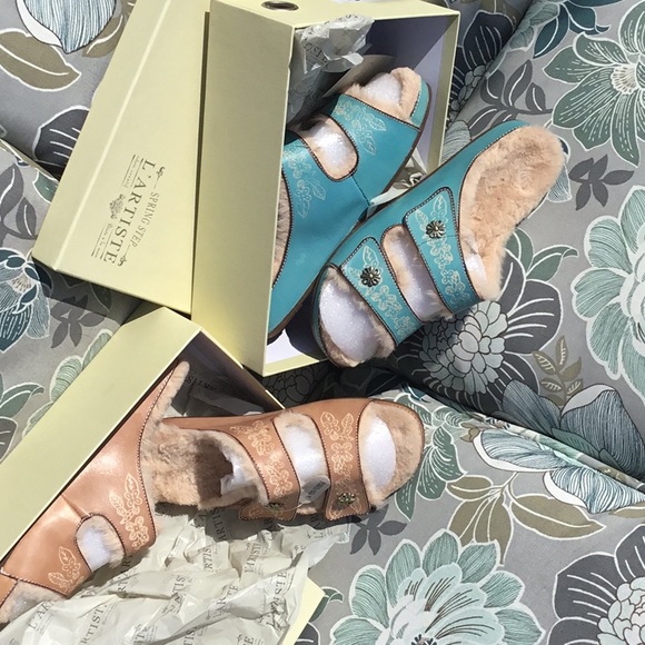 NIB Faux shearling leather adjustable strap Indoor Outdoor Traction Soles 41 9 - Picture 5 of 8